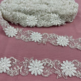 Beaded Corded Lace Trim on Polyester Mesh