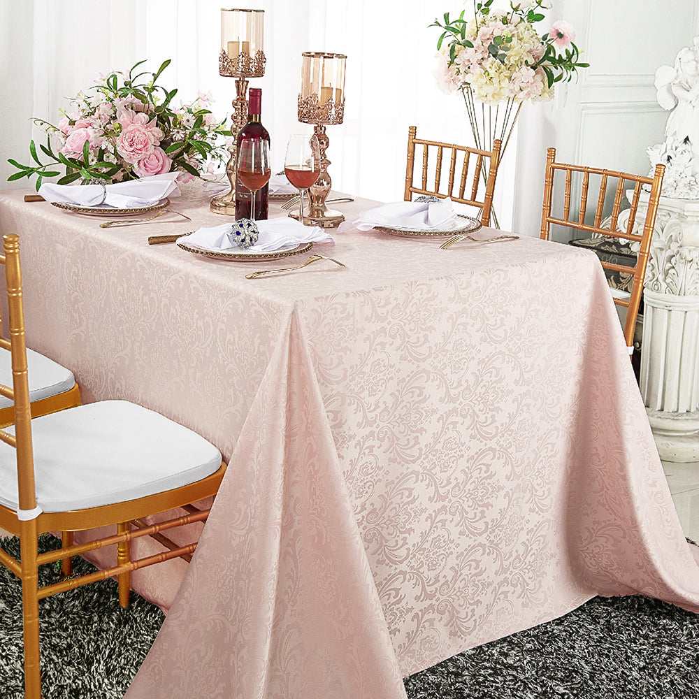 Rectangular Damask Jacquard Polyester Tablecloth 72x120 Blush Pink