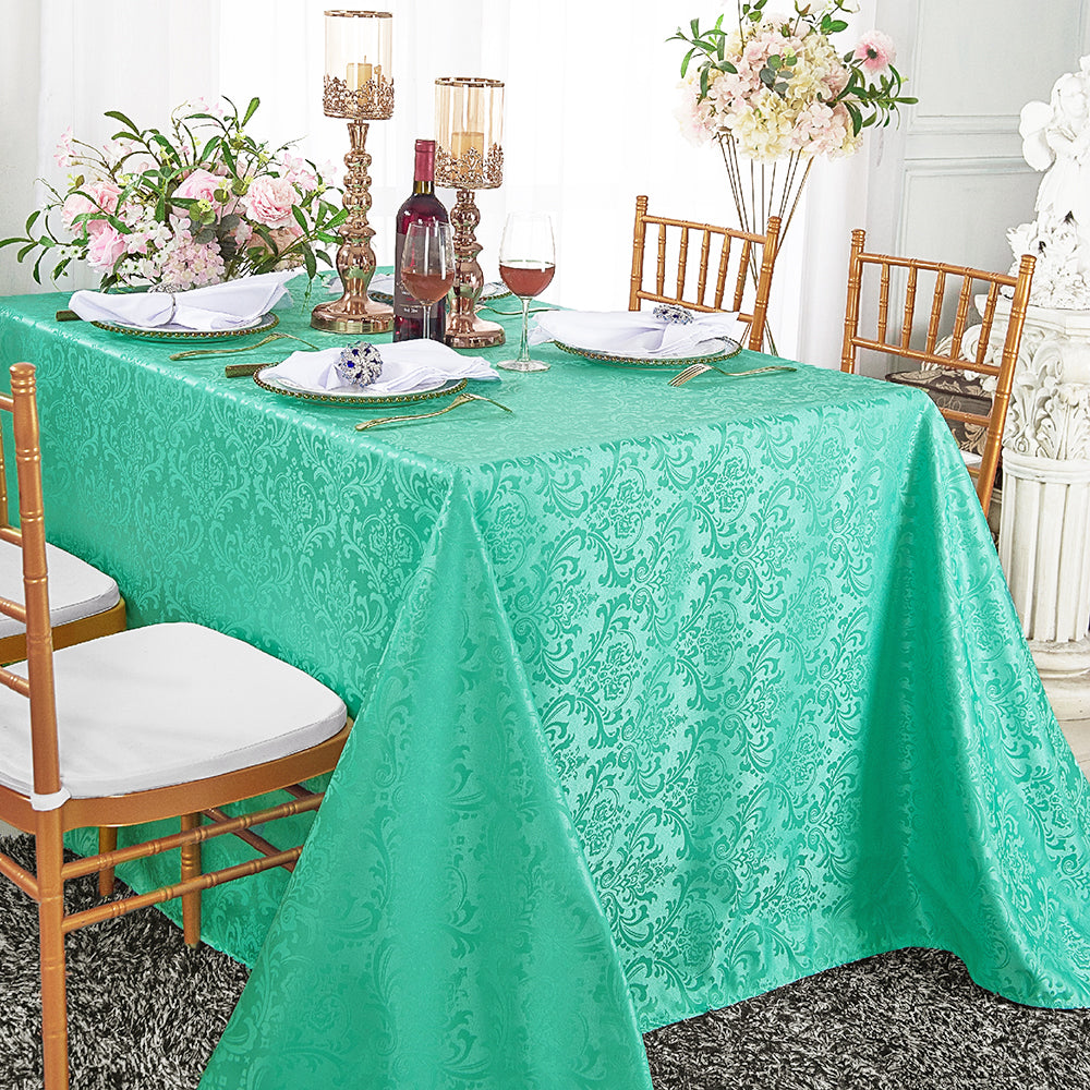 Rectangular Damask Jacquard Polyester Tablecloth 72x120 Tiff Blue/Aqua Blue