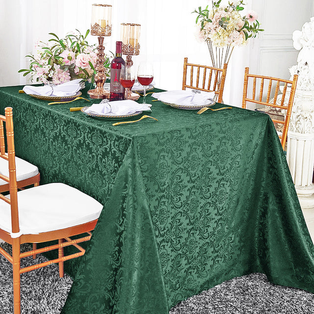 Rectangular Floral Damask Jacquard Polyester Tablecloth 90x132 Hunter Green/Holly Green