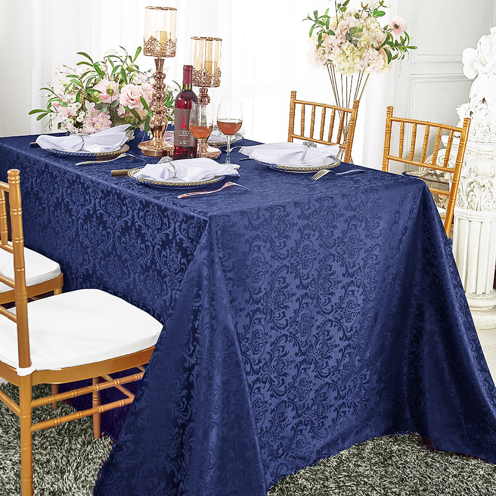 Rectangular Damask Jacquard Polyester Tablecloth 90x156 Navy Blue