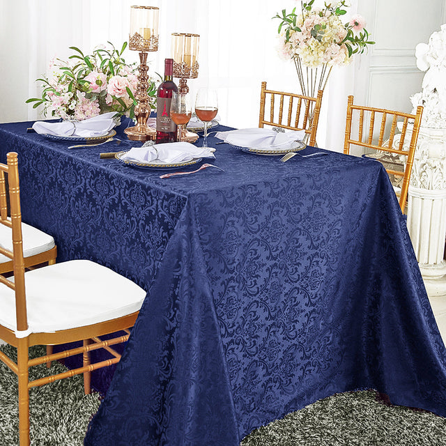 Rectangular Damask Jacquard Polyester Tablecloth 90x132 Navy Blue