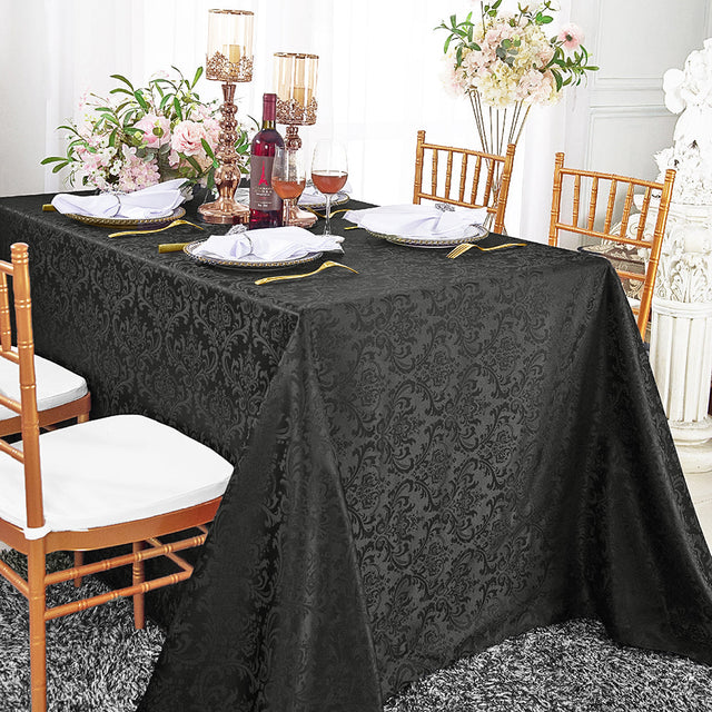 Rectangular Damask Jacquard Polyester Tablecloth 90x132 Black
