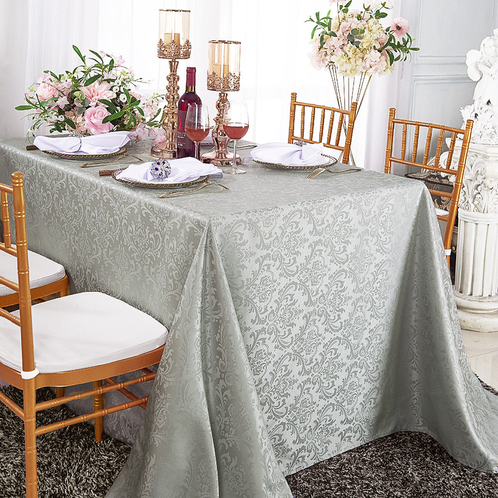 Rectangular Floral Damask Jacquard Polyester Tablecloth 90x132 Silver