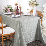 Rectangular Floral Damask Jacquard Polyester Tablecloth 90x132 Silver