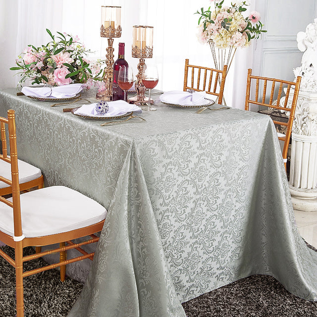 Rectangular Floral Damask Jacquard Polyester Tablecloth 90x132 Silver