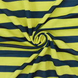 1 Yard Lemon Yellow Teal Stripe Stretch Jersey Knit Fabric 58 Inches