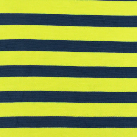 1 Yard Lemon Yellow Teal Stripe Stretch Jersey Knit Fabric 58 Inches