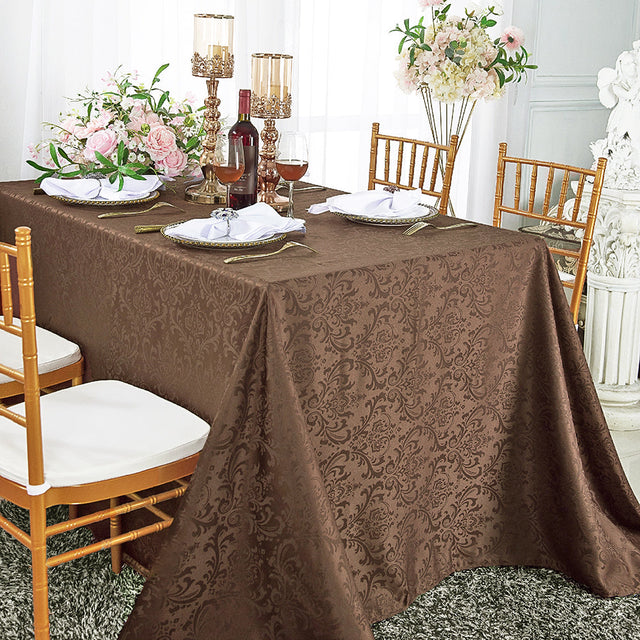 Rectangular Damask Jacquard Polyester Tablecloth 72x120 Chocolate