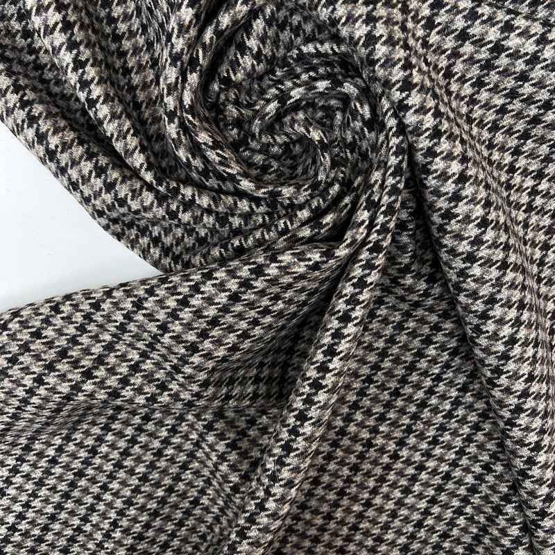 Virgin Wool Houndstooth Tweed Gray-Beige