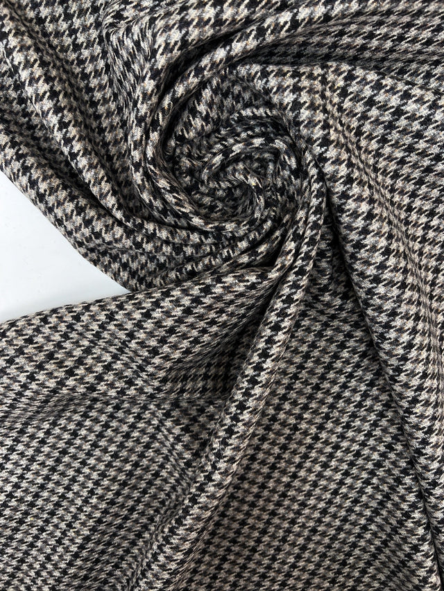 Virgin Wool Houndstooth Tweed Gray-Beige