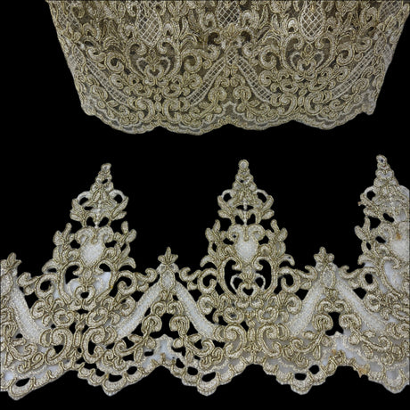 Polyester Net Mesh Corded Lace Trim 6" Wide