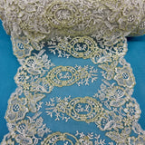 Embroidered Corded Lace Trim Gold Silver