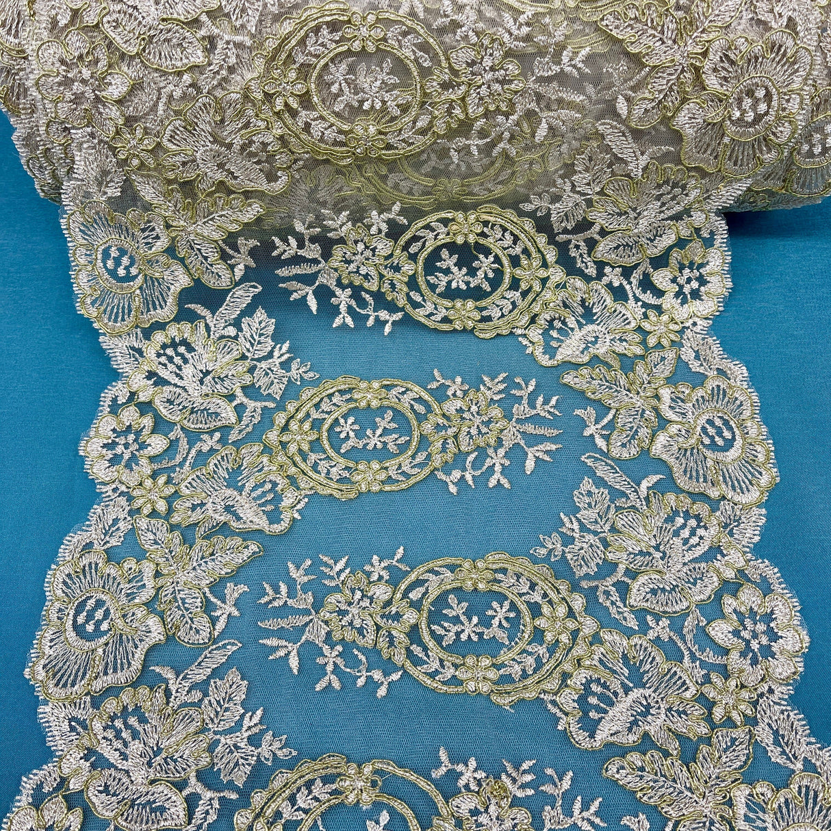 Corded Embroidered Lace Trim 12.5" Wide