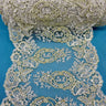 Corded Double Sided Lace Trimming Embroidered On 100 Percent Polyester Net Mesh Fabric - Gold, Silver, 12.5" Wide (1 Yard)