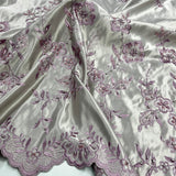 Beaded Bridal Lace Fabric - 100 Percent Polyester Satin, Floral Embroidery, 54" Width (1 Yard)