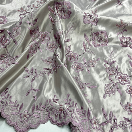 Beaded Bridal Lace Fabric on Polyester Satin 54"