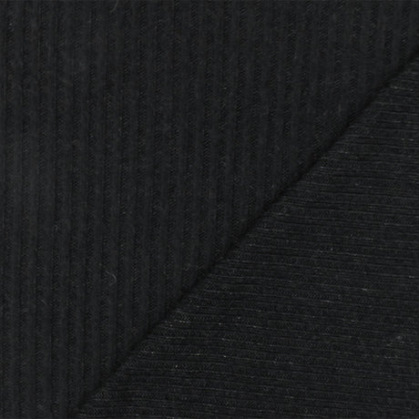 1 Yard Pitch Black Solid Stretch Brushed 2 by 2 Rib Knit Fabric 58 Inches Wide