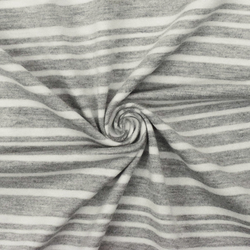 1 Yard Light Gray & White Striped Stretch Jersey Knit Heather Matte Opaque Fabric, 58 Inches