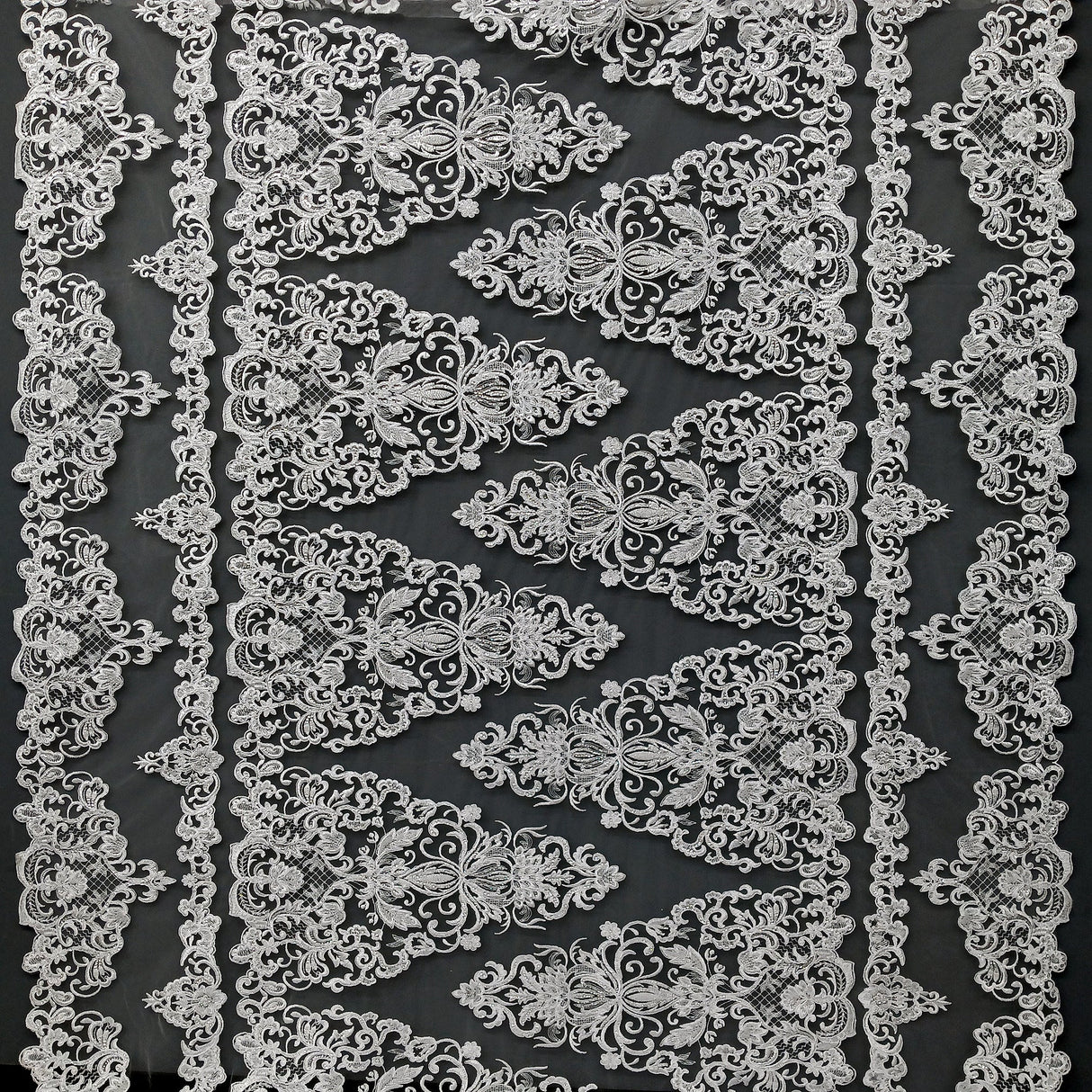 Beaded Corded Lace Fabric White Ivory