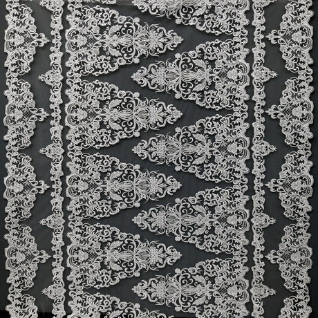 Beaded Corded Lace Fabric White Ivory