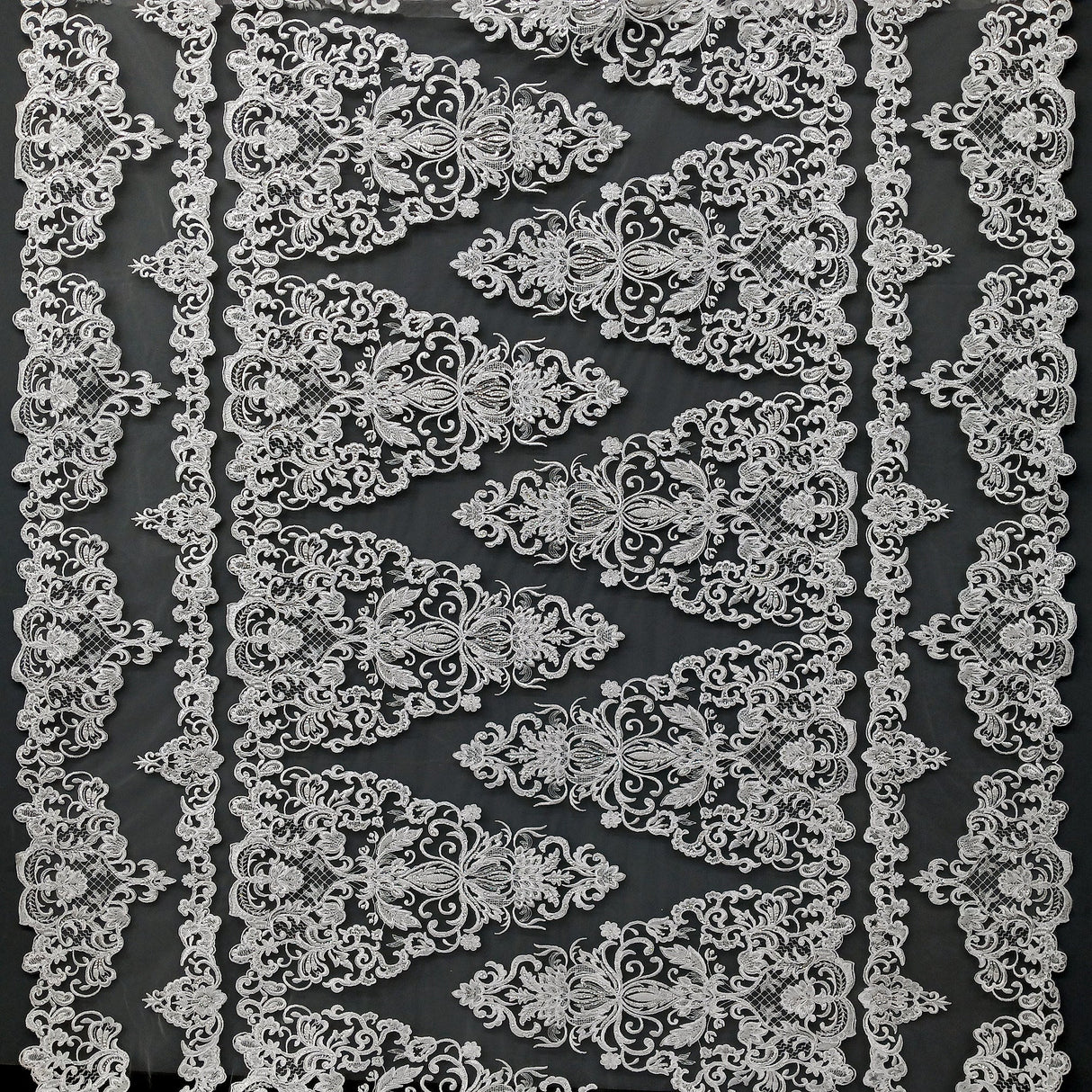 Beaded Corded Lace Fabric - White, Ivory, 51" Width (1 Yard)