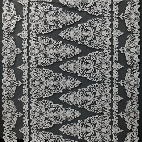 Beaded Corded Lace Fabric - White, Ivory, 51" Width (1 Yard)