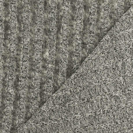 1 Yard Warm White Gray Black Texture Brushed Stretch 5 by 4 Rib Knit Fabric 55 Inches Wide
