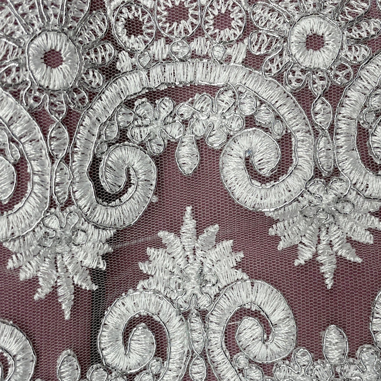Corded Double Sided Lace Trimming Polyester Fabric - Embroidered Net Mesh, 6.5" Width (1 Yard)