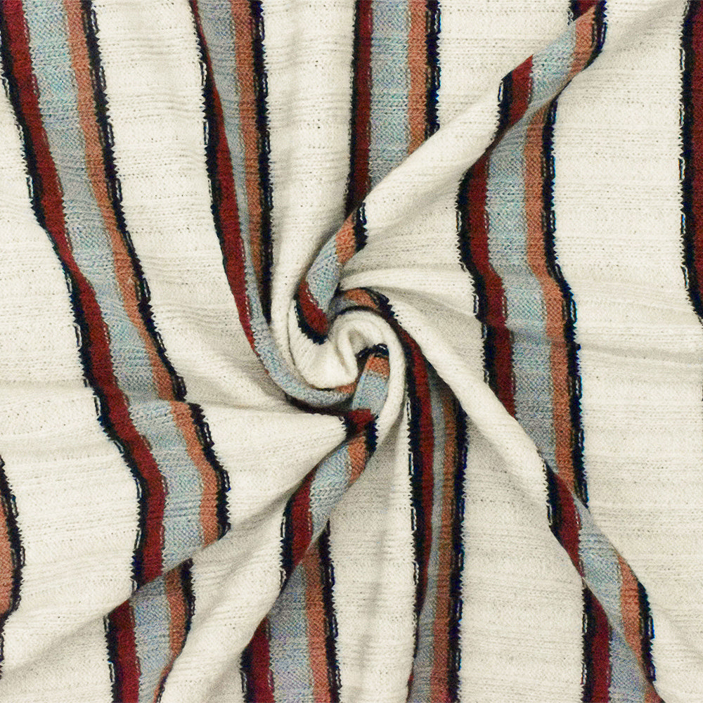 1 Yard Multi Stripe Stretch Rib Knit Off White, Wine Red, Fog Blue, Blue Black, Carmel Beige Matte Finish 57 Inches Width