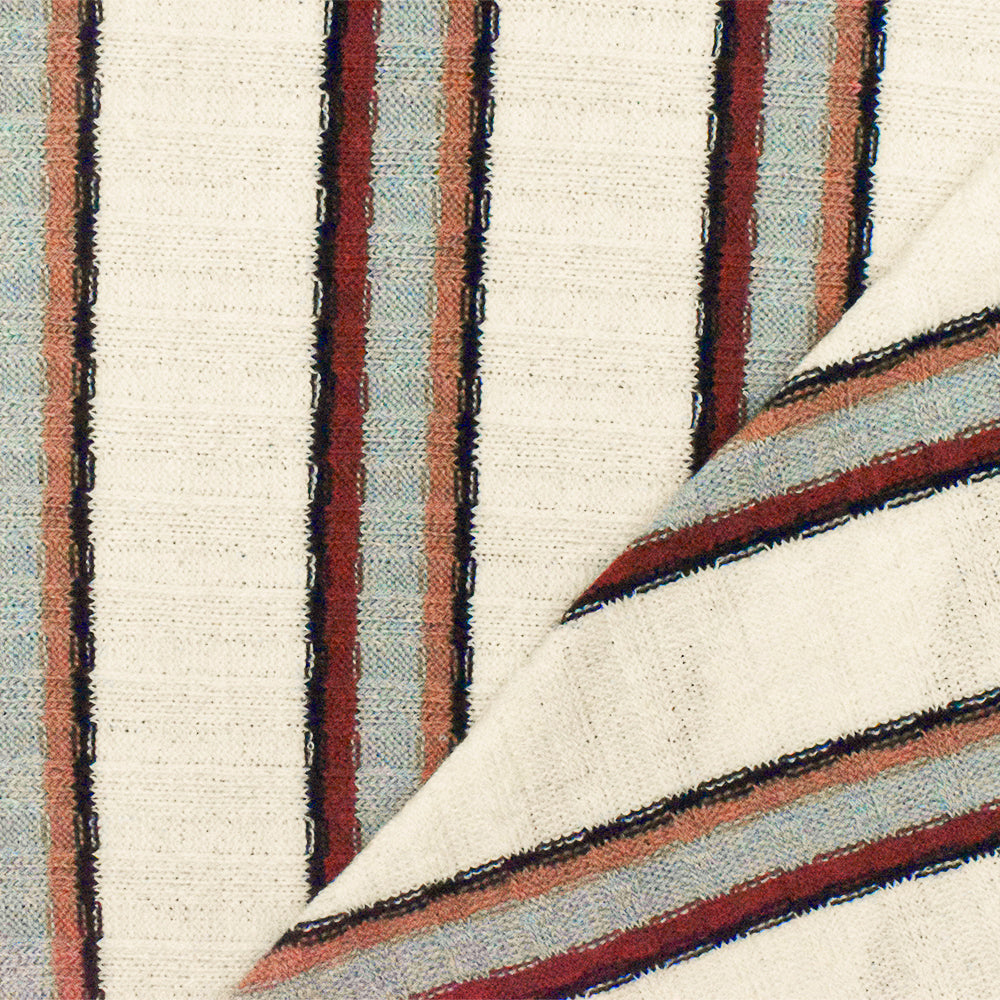 1 Yard Multi Stripe Stretch Rib Knit Off White, Wine Red, Fog Blue, Blue Black, Carmel Beige Matte Finish 57 Inches Width