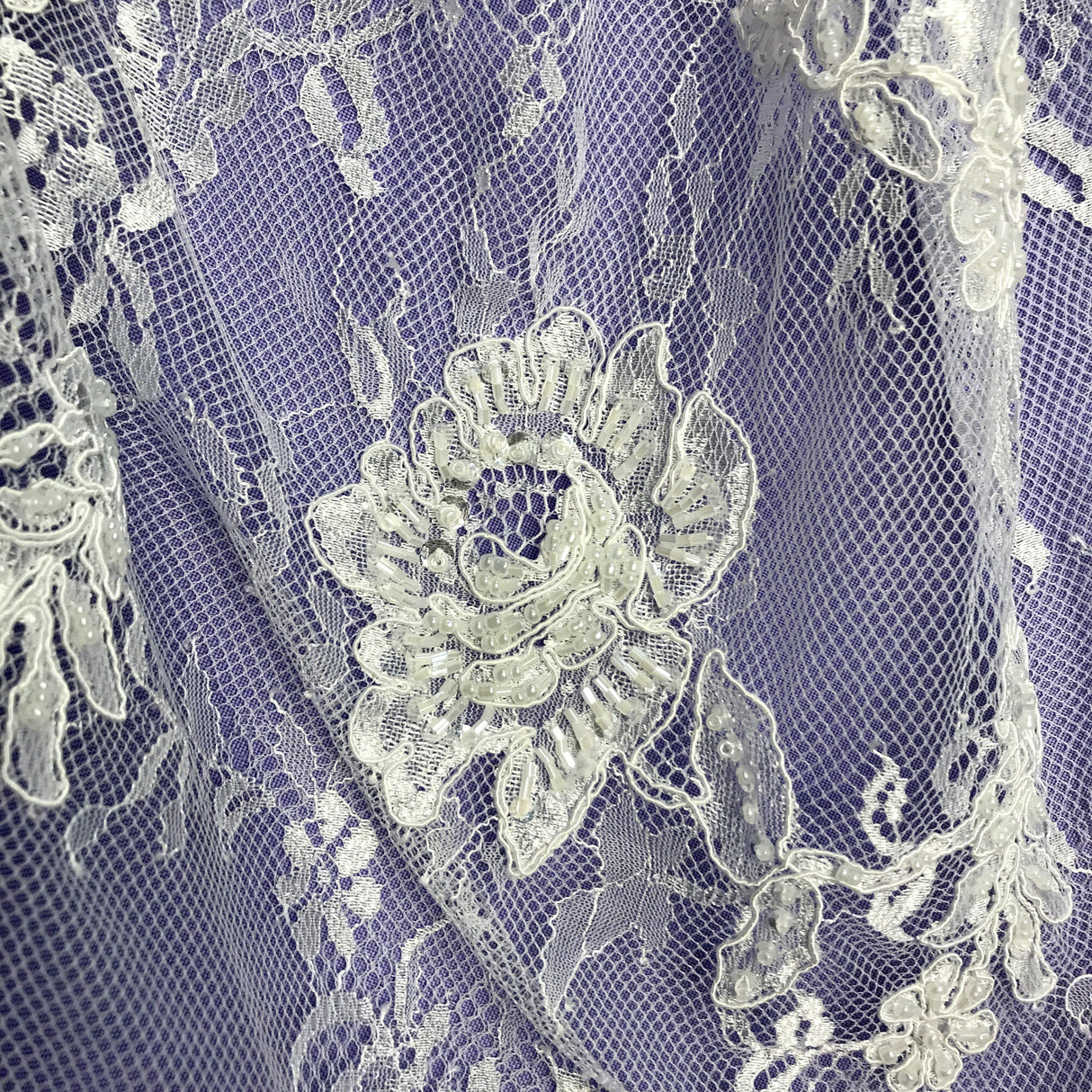 Beaded Chantilly Floral Lace White
