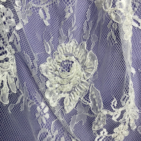 Beaded Chantilly Floral Lace White