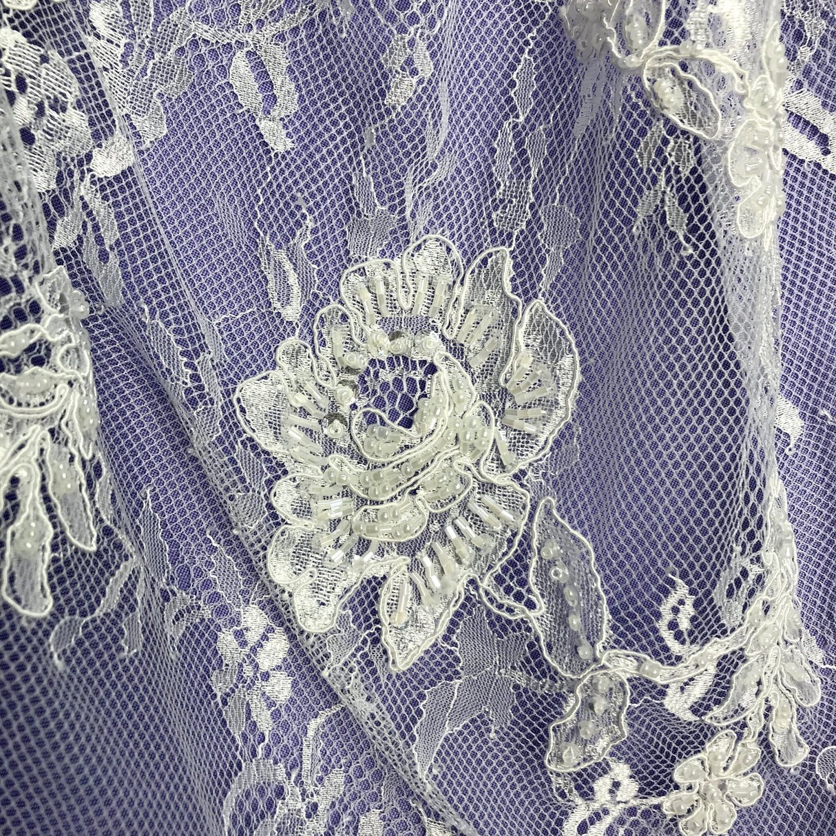 Beaded Chantilly Floral Lace Fabric 3 Yards Precut 58"