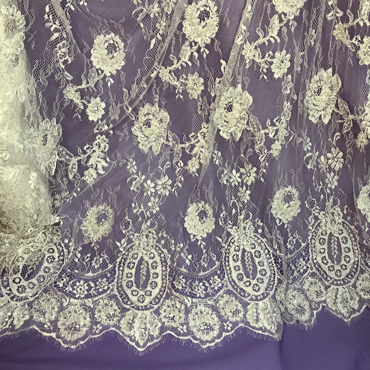 Beaded Chantilly Floral Lace White