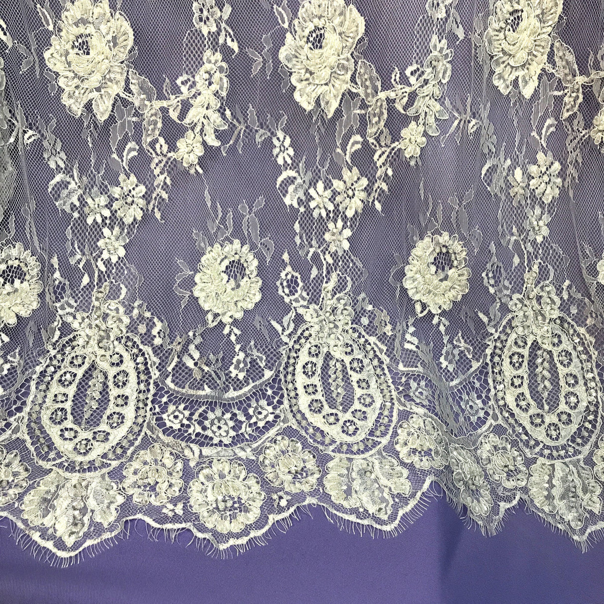 Beaded Chantilly Floral Lace White