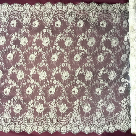 Beaded Chantilly Floral Lace Fabric 3 Yards Precut 58"