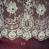 Beaded & Corded Chantilly Floral Lace Fabric - White Floral Embroidered Beaded Corded, 58" Width (3 Yards)