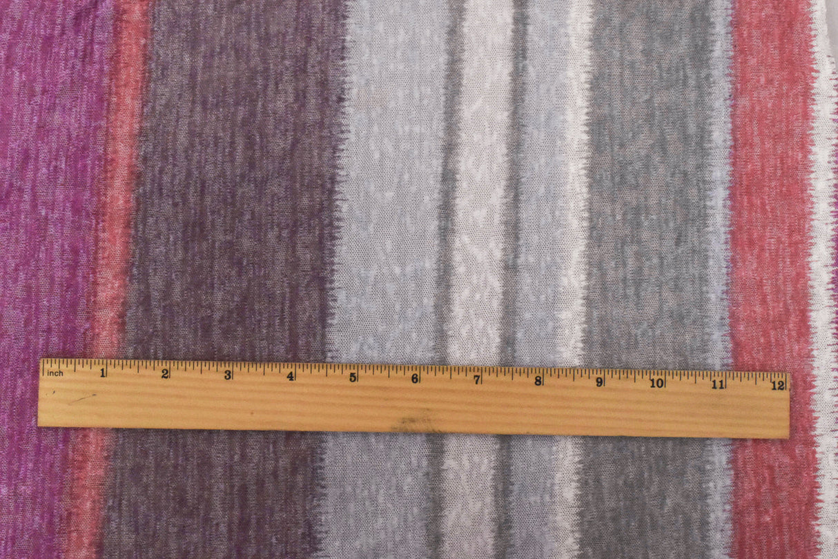1 Yard Dusty Purple Blue Multi Tie Dye Stripe Stretch Cotton Jersey Knit Fabric 60 Inches