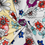 1 Yard Cream Yellow Teal Floral Stretch Swimwear Knit Fabric Soft Poly Spandex 58 Inches