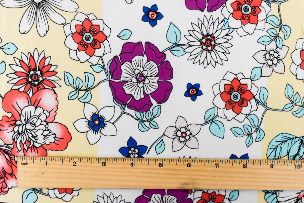 1 Yard Cream Yellow Teal Floral Stretch Swimwear Knit Fabric Soft Poly Spandex 58 Inches