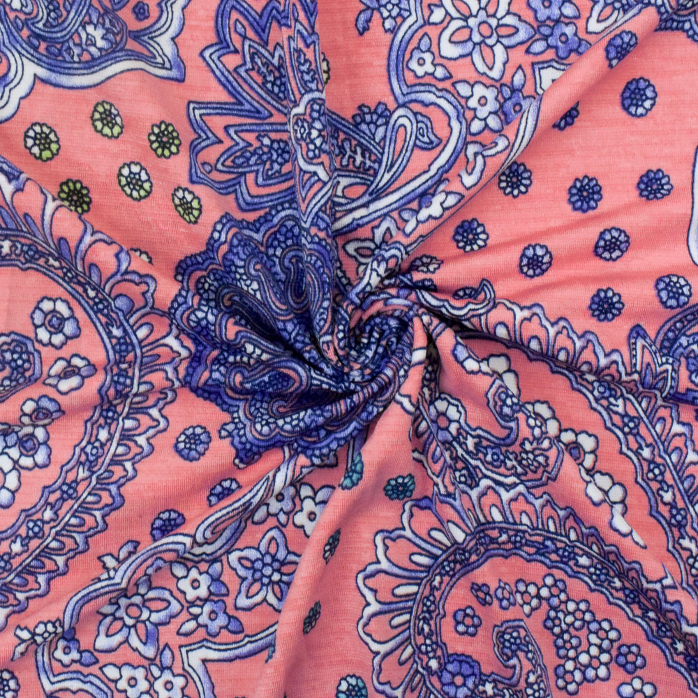 1 Yard Lady Pink Blue Multi Baroque Printed Stretch Poly ITY Jersey Knit Fabric 58" Width