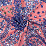 1 Yard Lady Pink Blue Multi Baroque Printed Stretch Poly ITY Jersey Knit Fabric 58" Width
