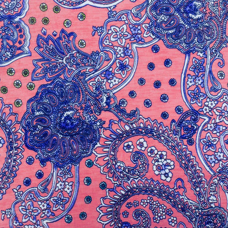 1 Yard Lady Pink Blue Multi Baroque Printed Stretch Poly ITY Jersey Knit Fabric 58" Width