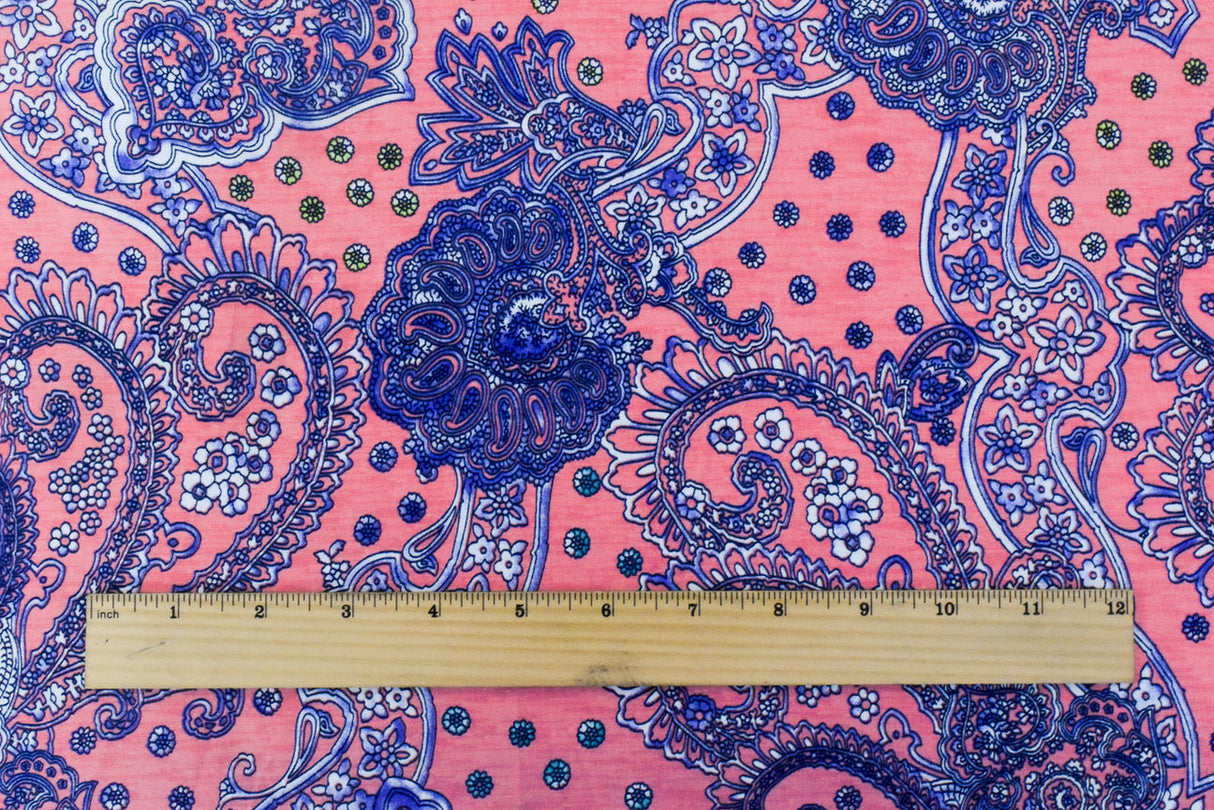 1 Yard Lady Pink Blue Multi Baroque Printed Stretch Poly ITY Jersey Knit Fabric 58" Width
