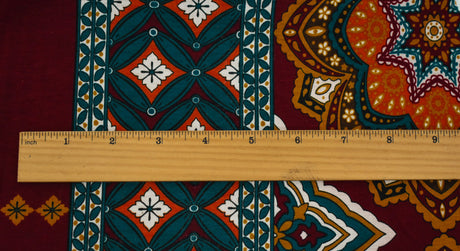 1 Yard Elegant Red Multi Moroccan Border Print ITY Jersey Fluid with Exotic Patterns for Unique Apparel, 61 Inches Wide