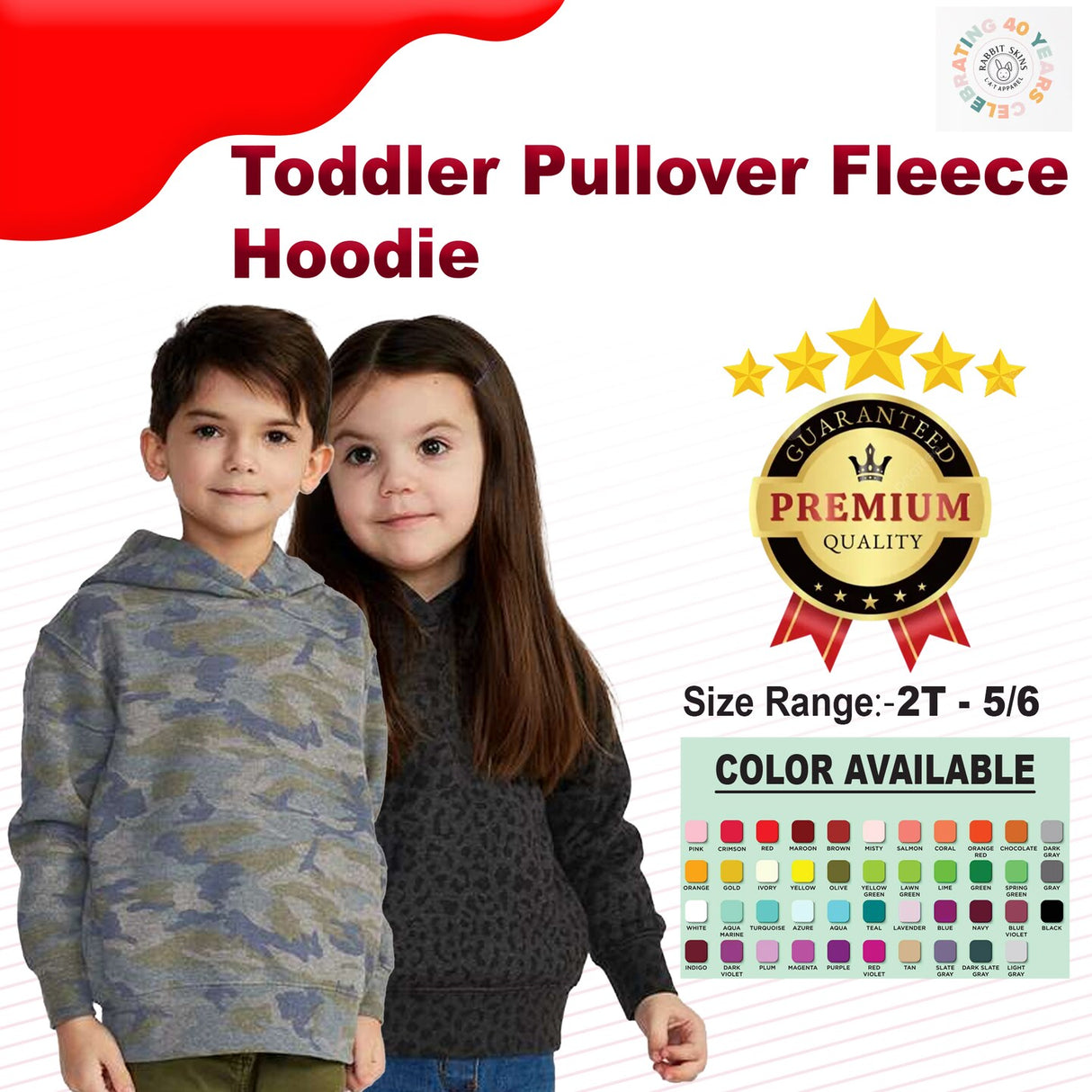 RADYAN® Toddler Pullover Fleece Long Sleeve Hoodie - 3326