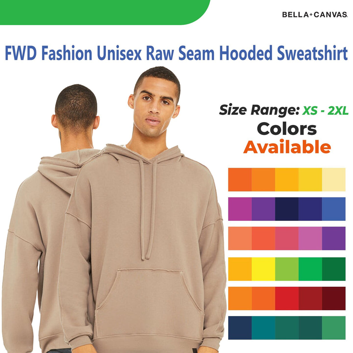 Bella + Canvas® Unisex Raw Seam Hooded Sweatshirt