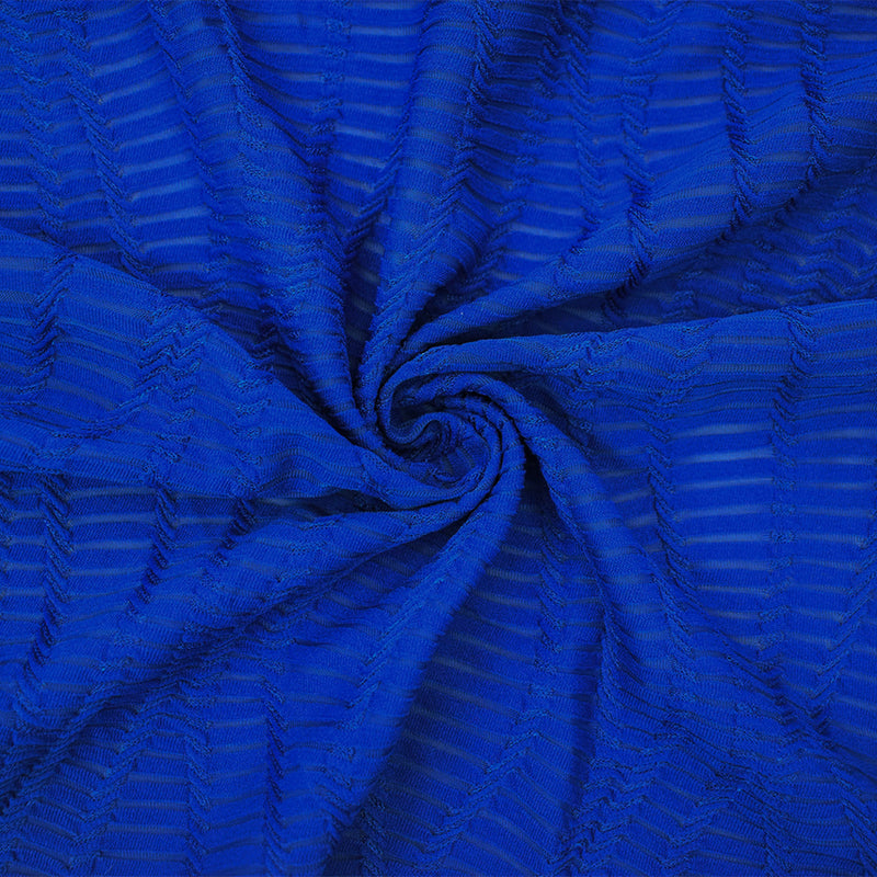 1 Yard Blue Poly Stretch Spandex Semi Sheer Abstract Stripe Knit Fabric For Apparel Crafts 59 Inches Width