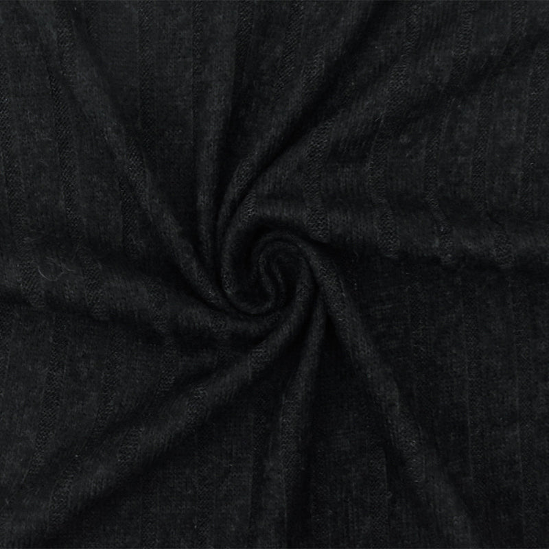 1 Yard Black Stripe Stretch Brushed 7 by 4 Rib Knit Fabric 65 Inches Wide